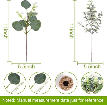 120 PCS Artificial Eucalyptus Stems Bulk Faux Silver Dollar Leaves for Vase Bouquets Baby Eucalyptus Leaves for Family Wedding Center Flower Arrangement
