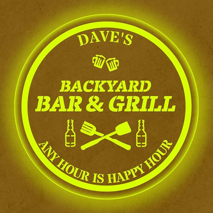 Custom Acrylic LED Bar Sign – Personalized Color Changing Wall Decor for Backyard Patio, Home Bar, Kitchen, or Man Cave (Bar & Grill, 20 INCHES)