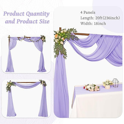 8 Panels Wedding Arch Draping Fabric 28" x 20Ft Wedding Arch Drapes Chiffon Fabric Drape Sheer Backdrop Curtain for Weddings Party Ceremony Baby Shower Arbor Drapery Reception Ceiling Decor(Lavender)