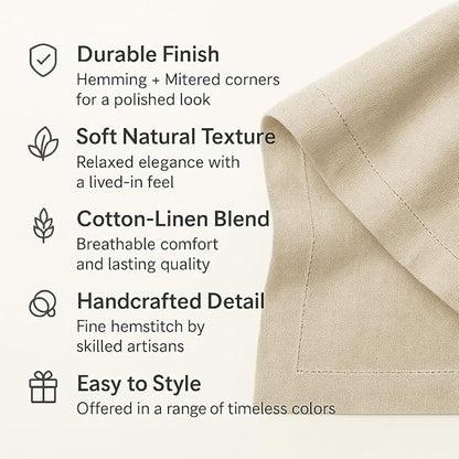Green Cotton Linen Napkins Set of 4 – Hemstitch Cloth Napkins 20x20 Inch – Washable Fabric Dinner Napkins for Fall, Halloween, Thanksgiving, Everyday Dining & Décor – Serena