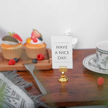 Urban Deco 16 Pieces Table Card Holder Place Card Holders 1.7 inches Gold Steel Card Holders for Photos, Food Signs, Memo Notes, Weddings, Restaurants, Birthdays. (Gold)