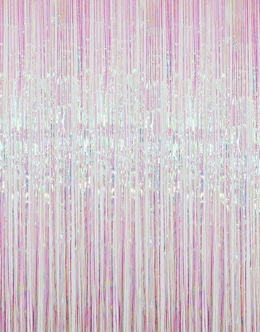 GOER 3.2 ft x 9.8 ft Metallic Tinsel Foil Fringe Curtains Party Photo Backdrop Party Streamers for Birthday,Graduation,New Year Eve Decorations Wedding Decor (Iridescent,1 Pack)