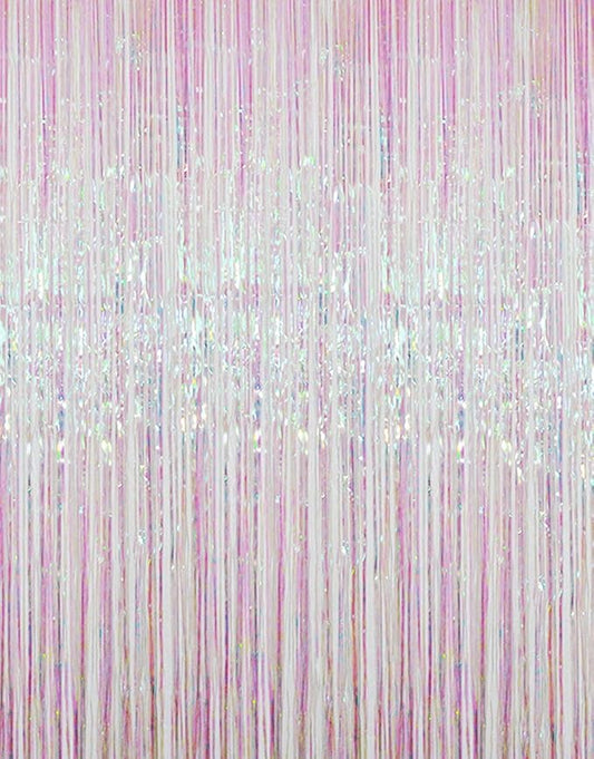GOER 3.2 ft x 9.8 ft Metallic Tinsel Foil Fringe Curtains Party Photo Backdrop Party Streamers for Birthday,Graduation,New Year Eve Decorations Wedding Decor (4 Packs,Iridescent)