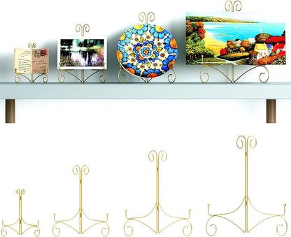 Iron Plate Stand for Display with Folding Design, Picture Stands for Tables, 12 Inch Large Easels for Displaying for Book, Art Piece, Photo and Platter, 12’’ Gold