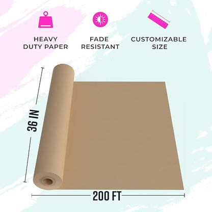 Large Brown Kraft Paper Roll - 36" x 2400" (200’) - Made in USA - Ideal for Gift Wrapping, Packing, Moving, Postal, Shipping, Parcel, Wall Art, Crafts, Bulletin Boards, Floor Cover or Table Runner