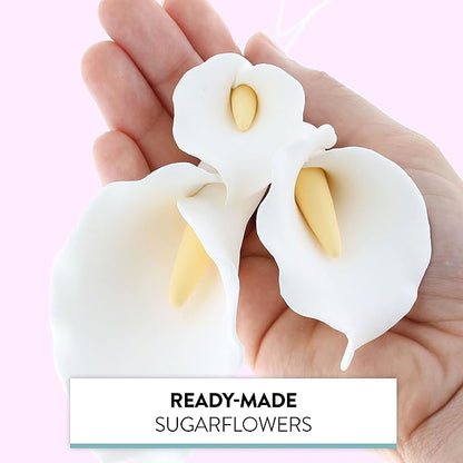 Global Sugar Art Calla Lily Sugar Cake Flowers White with Yellow, Wired,3 sizes, 6 Count by Chef Alan Tetreault