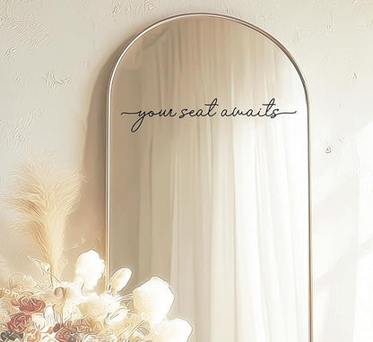 Your Seat Awaits Vinyl Decal, Wedding Seating Sticker, Mirror Decal for Seating, Please Find Your Seat Signs, Wedding Decor Sign (Black, Width 17")