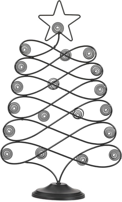 Decorative Metal Christmas Tree Card Holder, 18 Inch Tabletop Holiday Card Display Rack with Star Topper, Black Wire Tree Cards and Photo Holders Stand, Holds up to 19 Place Cards and Memos Pictures