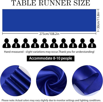 SHEJIZE 2 Pack Royal Blue Satin Table Runner 12x108 Inches Long, Bright Silky Smooth Satin Table Runner Table Decor for Wedding Banquet Christmas Prom Event Birthday Party