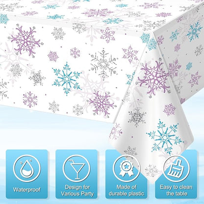 3 Pieces Christmas Snowflake Party Tablecloth Decorations,Plastic Purple and Blue Winter Wonderland Table Cover for Winter Christmas Birthday Holiday Party Decorations and Supplies,54x108 inch