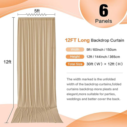 30×12 ft Wrinkle Free Beige Backdrop Curtain for Weddings Parties, 2 Panels 12ft Silky Polyester Wedding Drapes Backdrop Photo Back Drop Cloth for Birthday Baby Shower Photography Backgrounds