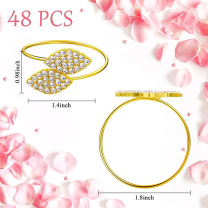 Hotop 300 Pcs Napkin Rings Gold Table Decorations, Elegant Bling Leaves Napkin Rings, Rhinestone Guest Towels Buckle for Wedding Gold Party, Thanksgiving Christmas Dinner Banquet Table Decoration
