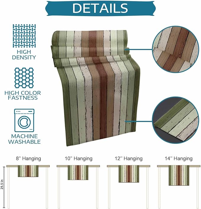 Sage Green Wooden Cotton Linen Table Runner for Dining Kitchen, Wedding Outdoor Party Tablerunners Decoration, Vintage Country Retro Distressed Grain Dresser Scarf Coffee Tablecloth Runners 13''x60''