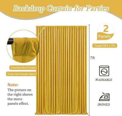 10 x 7 Feet Gold Backdrop Curtain for Partie, Background Curtains for Photoshoot, Birthday, Wedding, Halloween, Thanksgiving, Christmas Day, New Year Party Decorations 5Ft x 7Ft, 2 Panels