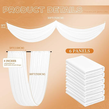 6 Panels White Ceiling Drapes for Wedding 5ftx30ft Ceiling Drapes Wedding Arch Draping Fabric Cheesecloth Sheer Curtain Romantic Ceiling Decorations for Wedding Party Banquet Ceremony Stage