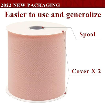 Blush Tulle Fabric Rolls 6 Inch by 200 Yards (600 feet) Fabric Spool Tulle Ribbon for DIY Blush Tutu Bow Baby Shower Birthday Party Wedding Decorations Craft Supplies