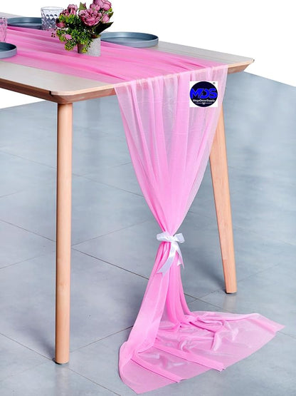 MDS 25 Pack 10ft Chiffon Table Runner 29 x 120 Inches Sheer Wedding Runner Romantic Rustic Table Runner for Wedding Decorations, Birthday Parties, Bridal Shower Party Arch Decor - Bubblegum Pink