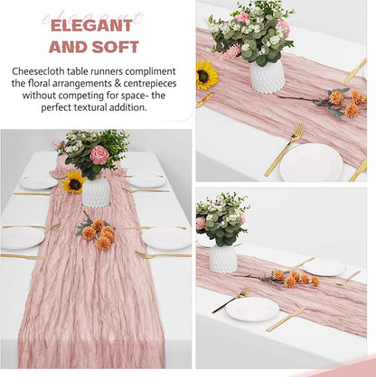 Aktor 12 Pack Dusty Pink Table Runner Boho Cheesecloth Table Runner Semi Sheer Gauze Fabric Runners for Wedding Birthday Baby Shower Party Boho Table Decoration（Dusty Pink）