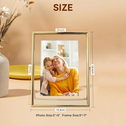 Gold Floating Frame, 5"x7", Vertical, For Picture 4x6, 3.5x5, 2x3 with Floating Effect, Small Tabletop Photo Frame, Classy For Anniversary, Wedding, or Birthday