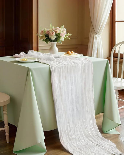 Ivory White Cheesecloth Table Runner 120 Inch, Boho Rustic Gauze 10 FT, Summer Cheese Cloth Runner for Wedding, Baby Bridal Shower, Party, Farmhouse Centerpiece Home Decorations