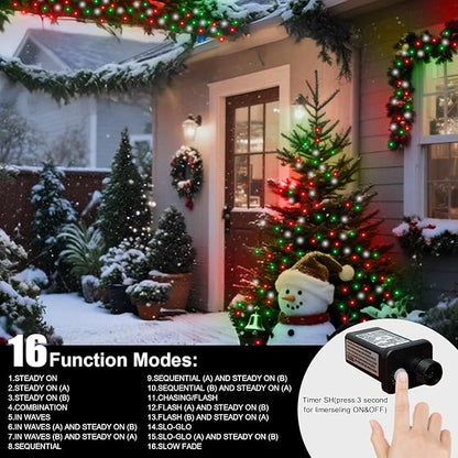 LAMPHOME 66ft Christmas Decorative Mini Lights, 200 LED Transparent Wire Fairy Starry String Lights Plug in, 16 Lighting Modes for Outdoor Xmas Tree Wedding Party Decoration (Red Green White)