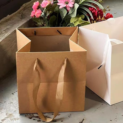 Kraft Paper Gift Bag Large Square Bottom Kraft Paper Bags with Handles (Natural Kraft, 10 x 10 x 10 in, 10 CT)