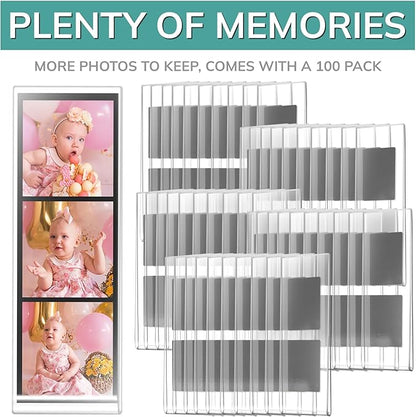 pbf PHOTO BOOTH FRAMES 2x6 Magnetic Picture Frames for Refrigerator | 2 x 6 Clear Magnetic Acrylic Frames for Photo Strips | Magnetic Photo Holders for Fridge, Locker, Sign Holder (100-Pack)