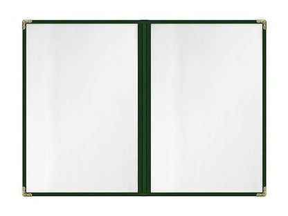 Goodsmart Restaurant Menu Covers – Green 25 Pack, 4-View 8.5" x 14", Side-Loading Vinyl & Plastic Menu Holders, Clear Menu Sleeves, Leather-Style Café Covers with Gold Corners