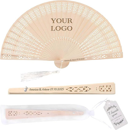 10 PCS Custom Fans Personalized Folding Fans for Line Dancing Wooden Hand Fan Wedding Favors Bulk Fans for Guests Party Event Use (Style16)