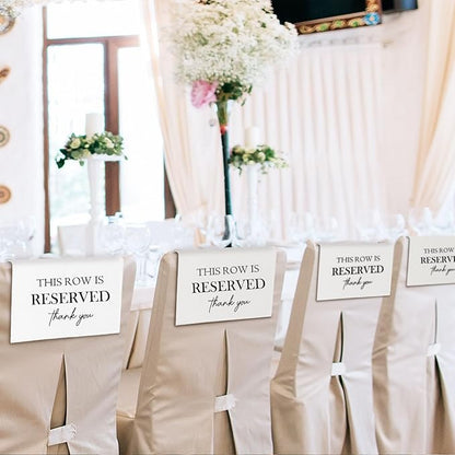 Reserved Seating Chair Signs, This Row Is Reserved Pew Cloths Seating Placeholder for Church Pews, Wedding Decorations for Reception Parties Celebrations Event Meetings (White, 4 PCS)