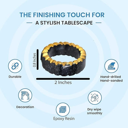 Epoxy Resin Napkin Rings Set of 12 - Rustic Napkin Holders for Dining Tableware, Dinning Table, Everyday, Wedding, Anniversary Festival Thanksgiving Party of Table Setting (Black White) - CLEENTABLE