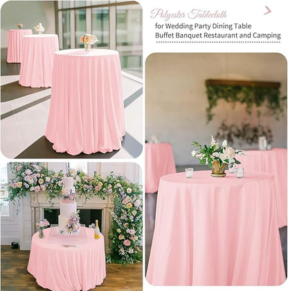 Fani 12 Pack 120 Inch Round Pink Polyester Tablecloths for Round Tables, Washable Table Cover for Wedding Party, Dining Table, Buffet, Banquet, Restaurant, Camping