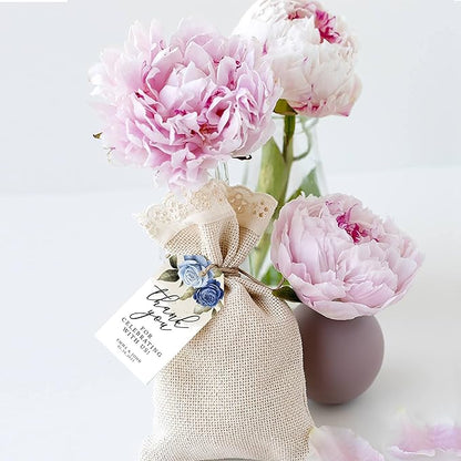 Andaz Press 100-Pack Personalized Thank You Tags with Bakers Twine ICY Blue Roses Custom Cardstock Wedding Gift Tags for Wedding Party Favors 2 x 3.75-Inches