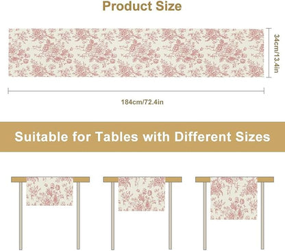 Pink White Flower Table Runner, Wildfloral Floral Sketch Pattern Print Kitchen Dinning Table Runner for Indoor Outdoor Home Wedding Party Holiday, 13x108 Inch