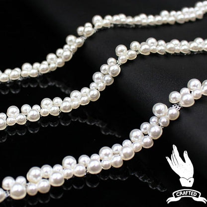 1 Yard Pearl Trim Chain String Silver Applique Fringe Ribbon Strips Beads Sewing Dress DIY Party Wedding Bouquet for Decoration Bridal Costume Embellishment