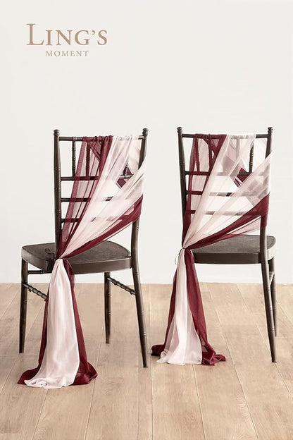 Ling's moment Wedding Chair Sashes Cover Aisle Decorations Draping Fabric Wrinkle-Free with Tie 16 Pcs Burgundy Pink Blush for Party Ceremony Reception Floral Arrangement Banquet Outdoor Decor