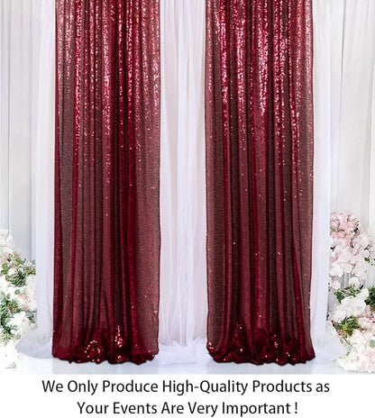 ShinyBeauty Sparkle Backdrop Curtain Burgundy 2 Panels Set Sequin Photo Backdrop Wine 2FTx8FT Sequin Backdrop Curtain Pack of 2-1220S