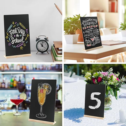 Double-Sided Small Chalkboard Signs (8 x 12 Inch) - Set of 3 with Stand & 7 Liquid Chalk Markers | Vintage Decorative Mini Tabletop Message Boards for Home & Events