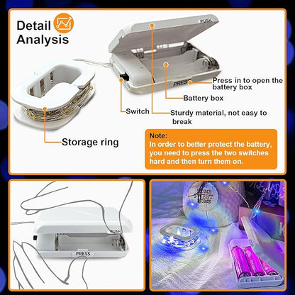 16Ft 50 LED Blue Fairy Lights Mini String Lights Waterproof for Mason Jars Halloween Christmas Parties Wedding Table Centerpieces Decoration