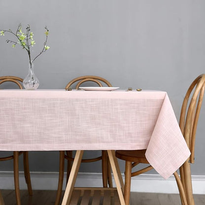 maxmill Lux Faux Linen Table Cloth with Slubby Yarn Textured Weaves Wrinkle Free Anti-Shrink Soft Tablecloth Decorative Table Cover for Outdoor and Indoor Use Rectangle 60 x 104 Inch Blush