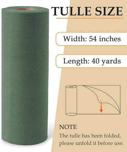 Sage Green Tulle Fabric Roll, 54" x 40 Yards (120FT) Tulle for Wedding Decoration DIY Tutu Party Backdrop Baby Shower Table Skirts Gift Wrapping