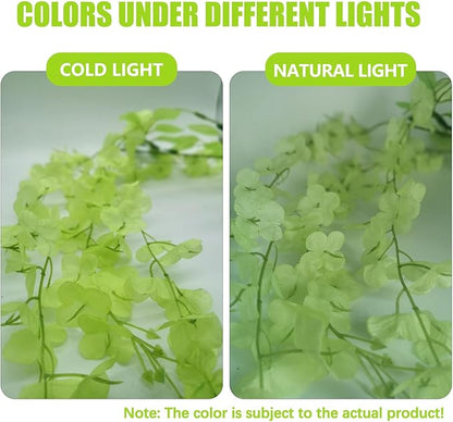12 Pack Green Wisteria Hanging Flowers, 3.44 Ft Fake Hanging Flowers, Artificial Wisteria Garland Vines for Wedding Room Backdrop Outdoor Patio Garden Decoration