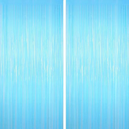 Macaron Light Blue Tinsel Backdrop Foil Fringe Curtains, 2Pack Fringe Backdrop for Birthday Door Decorations, Wedding Baby Shower, Party Supplies for Bachelorette, Graduation, Christmas, Disco Decor