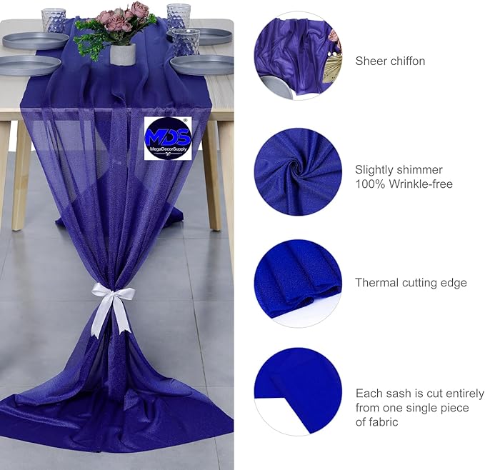 MDS Halloween Chiffon Table Runner - 1 Pack, 29 x 170 Inches, 14ft Each - Sheer Spooky Table Runners for Haunted House Parties, Trick-or-Treat Tables, Witchy Décor, Wedding & Events - Royal Blue