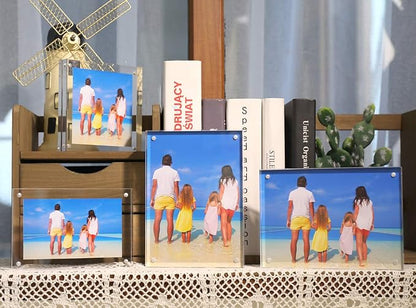 Meetu Acrylic Picture Frame 8.5x11,Clear Freestanding Double Sided 24mm Thickness Frameless Magnetic Photo Frames Desktop Display with Gift Box Package (1 Pack)