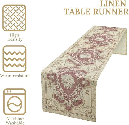 Boho Bohemia Table Runner, Vintage Blue Gold Retro Flower Rustic Country Floral Printed Pattern for Home Kitchen Table Decor Dining Coffee Room Garden Party Wedding Decor 13x60in