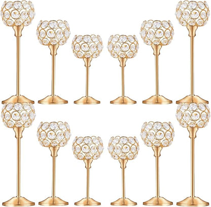 Crystal Candle Holders Set of 16 for Wedding Centerpieces Gold Or Silver Candle Holders Bulk Decorative Tealight Candle Holder for Wedding, Party,Table Centerpieces Decoration (Golden, 4Sets(12 Pcs))