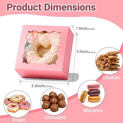 RomanticBaking 3 ¼" x 3 ¼" x 1 ½" 100PCS Chocolate Truffle Boxes for 4，Cookies Boxes Soap Boxes Donut Boxes Macaron Boxes Mini Bakery Boxes with Window Brownie Box