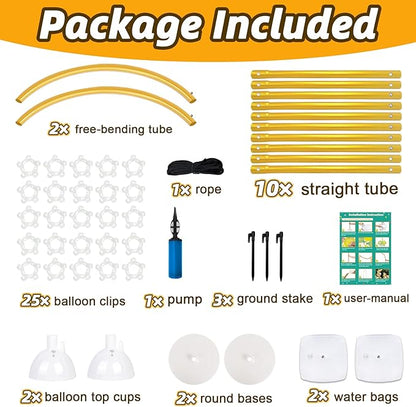 AerWo [Upgraded] Balloon Arch Kit 8.2ft+6ft, Gold Half Balloon Arch Stand with Base, Free Bending Top Curve Balloon Arch Frame Stand for Floor Birthday Wedding Halloween Decorations