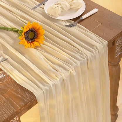 Beige Cheesecloth Table Runner 4 Pack Fall Table Runners 120 Inches Boho Gauze Cream Cheese Cloth Fall Table Decorations for Thanksgiving Wedding Bridal Baby Shower Garden Party Decor